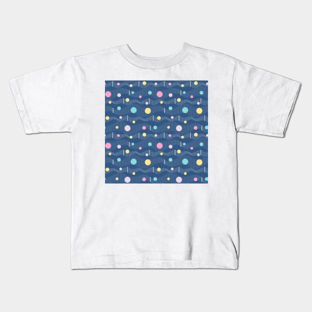 Tennis Net with colorful Balls over blue background Kids T-Shirt by marufemia